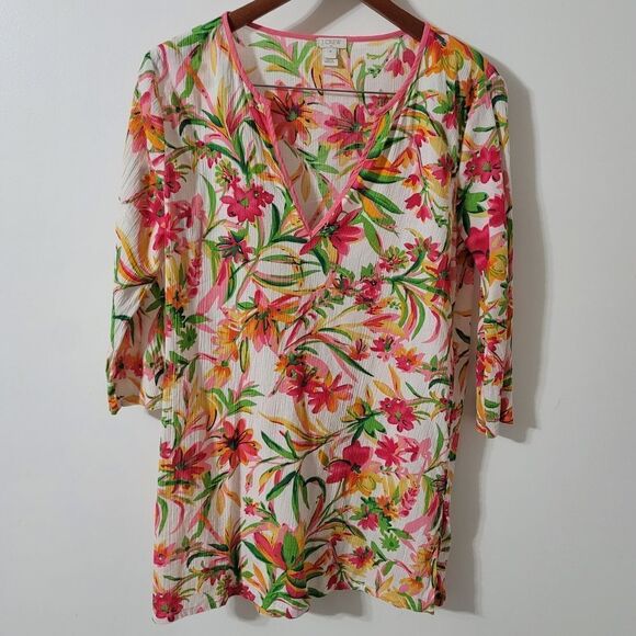 J. Crew Factory Tissue Tunic Floral swim cover top Size Medium - Picture 1 of 6